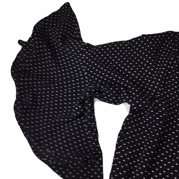 Anthropologie Green Envelope Blouse women Sz L White Black Dots Tie Back Flared - Picture 2 of 9